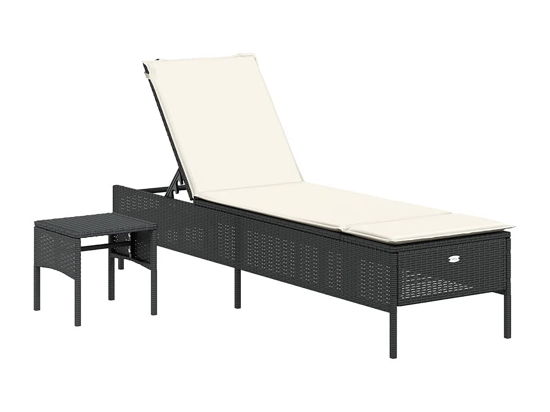 Set Lettini Prendisole con Cuscini 3pz Nero in Polyrattan
