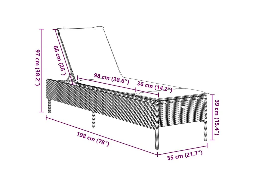 3-delige Ligbeddenset met kussens poly rattan zwart