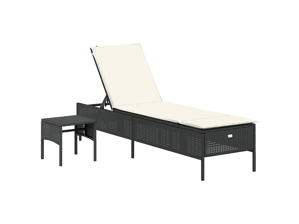 3-delige Ligbeddenset met kussens poly rattan zwart