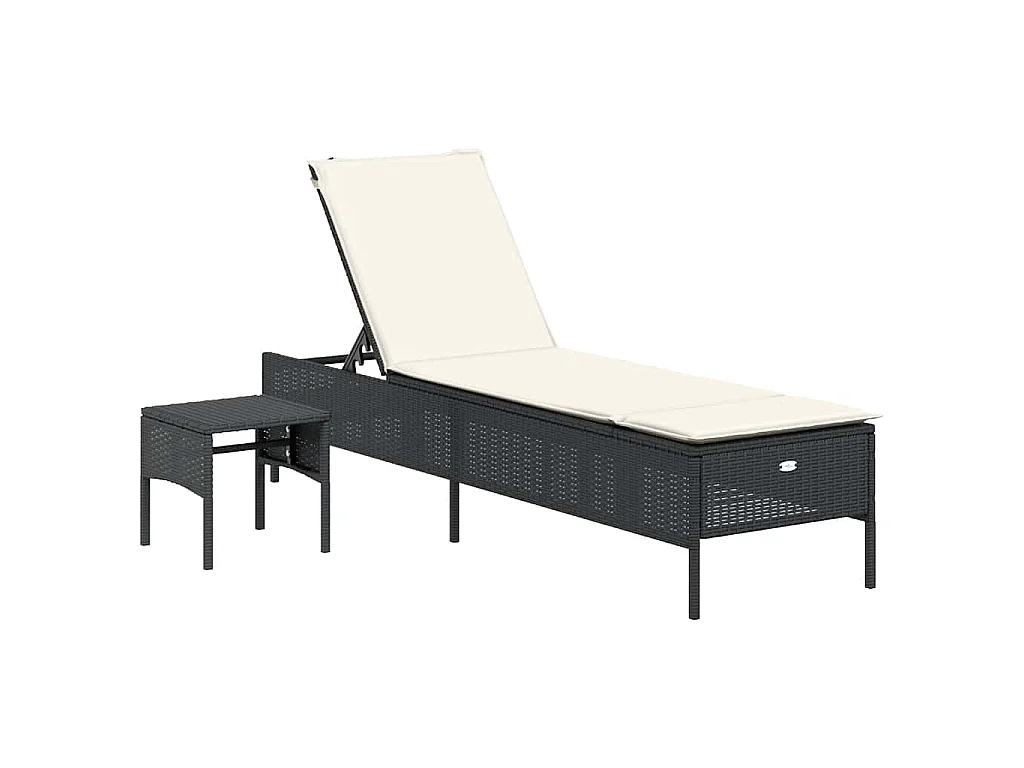 3-delige Ligbeddenset met kussens poly rattan zwart