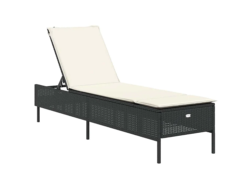 3-delige Ligbeddenset met kussens poly rattan zwart