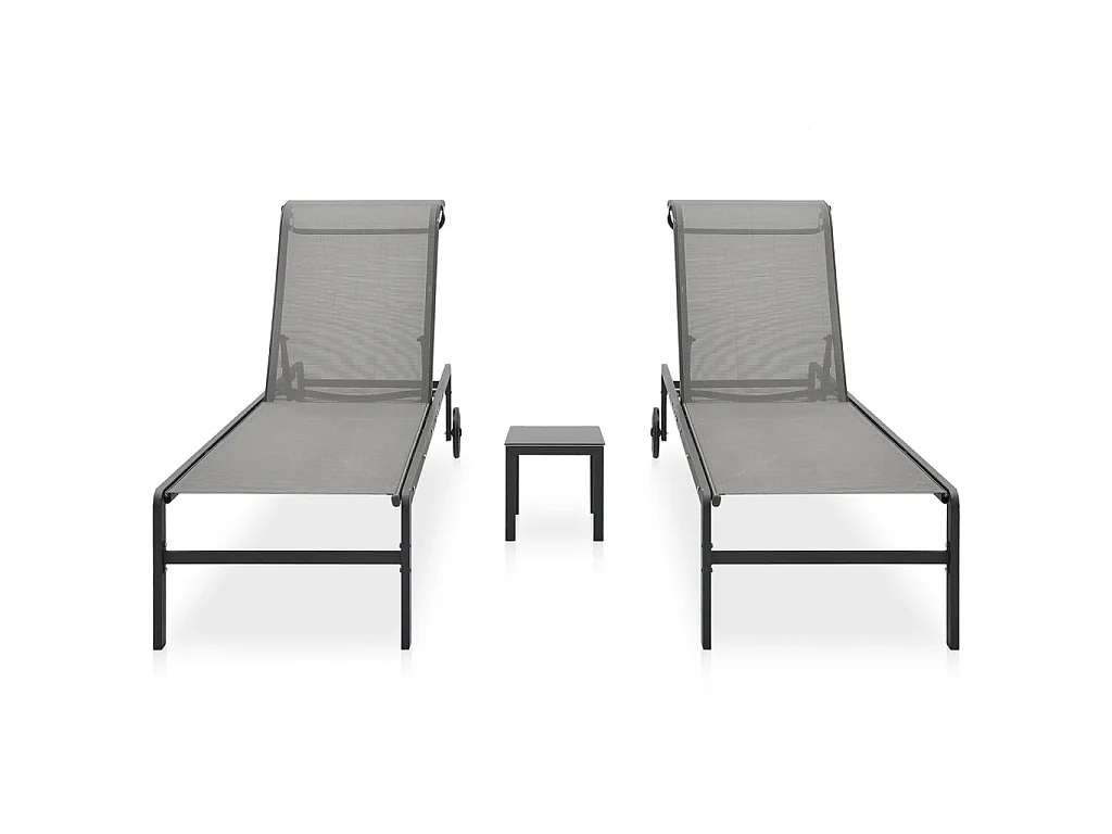 Sonnenliegen 2 Stk. mit Tisch Textilene und Stahl