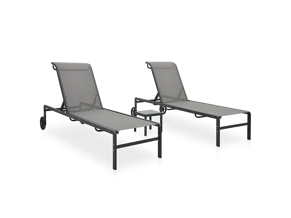 Chaises longues lot de 2 avec table Textilène et acier