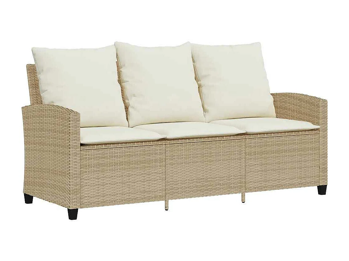 Tuinbank 3-zits met kussens & tafel poly rattan beige