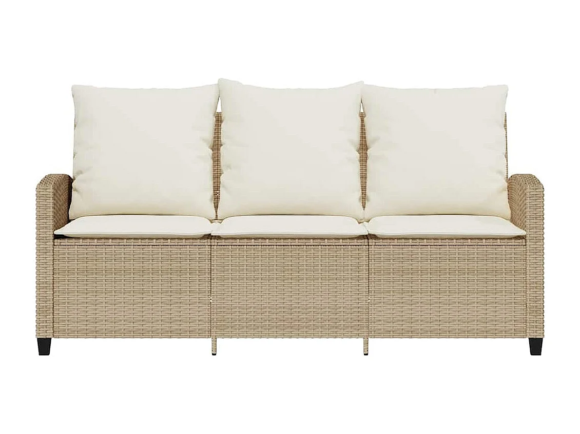 Tuinbank 3-zits met kussens & tafel poly rattan beige