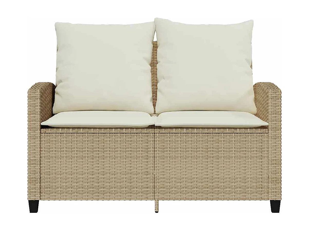 Tuinbank 2-zits met kussens & tafel poly rattan beige