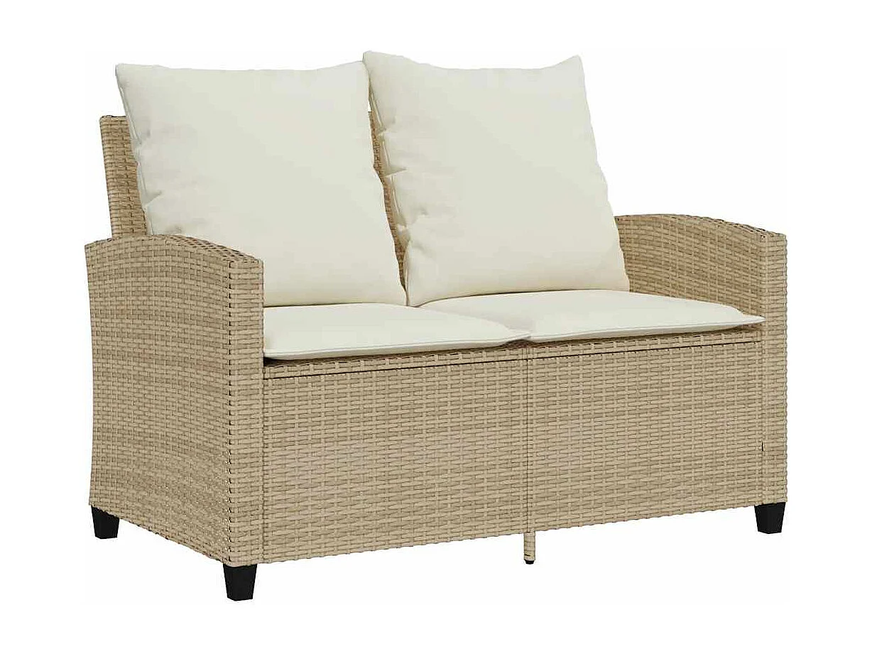 Tuinbank 2-zits met kussens & tafel poly rattan beige