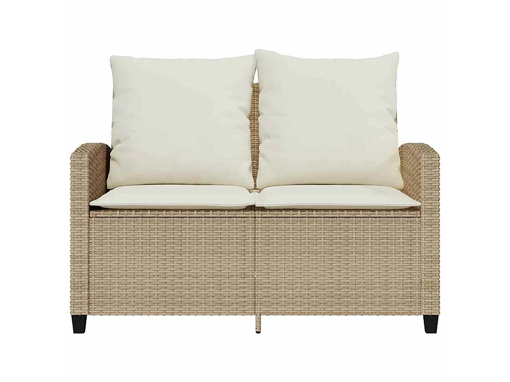 Canapé de jardin 2places coussins et table beige résine tressée
