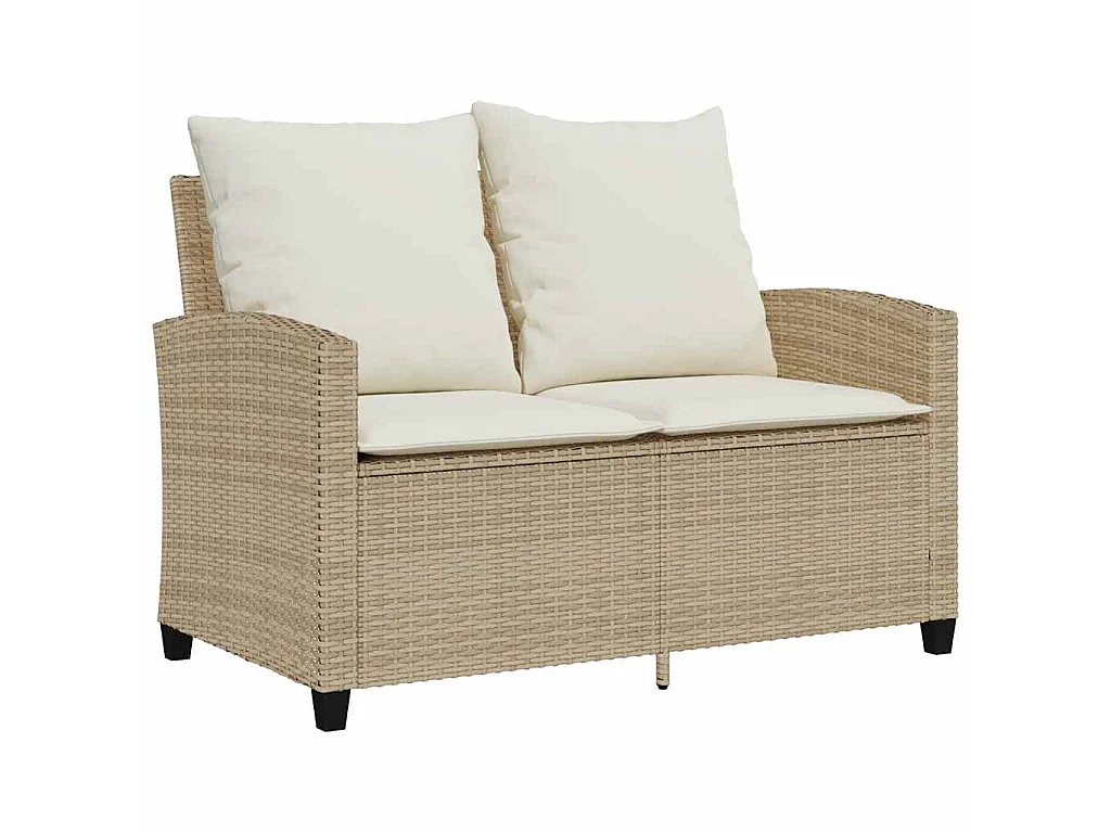Canapé de jardin 2places coussins et table beige résine tressée