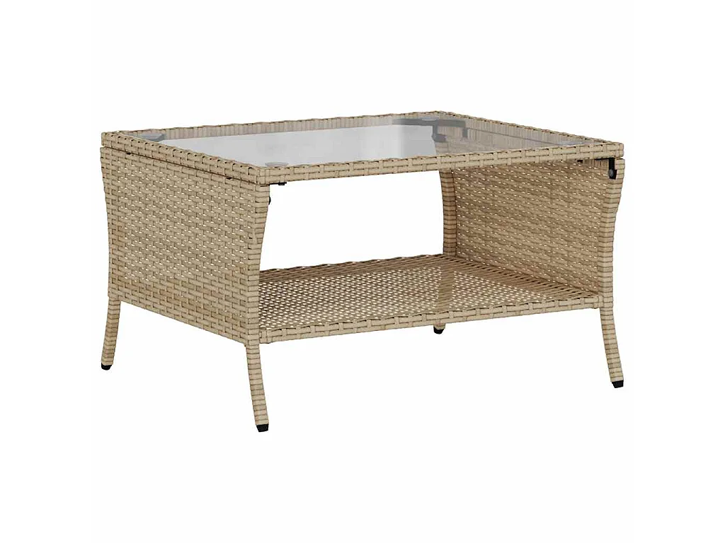 Canapé de jardin 2places coussins et table beige résine tressée
