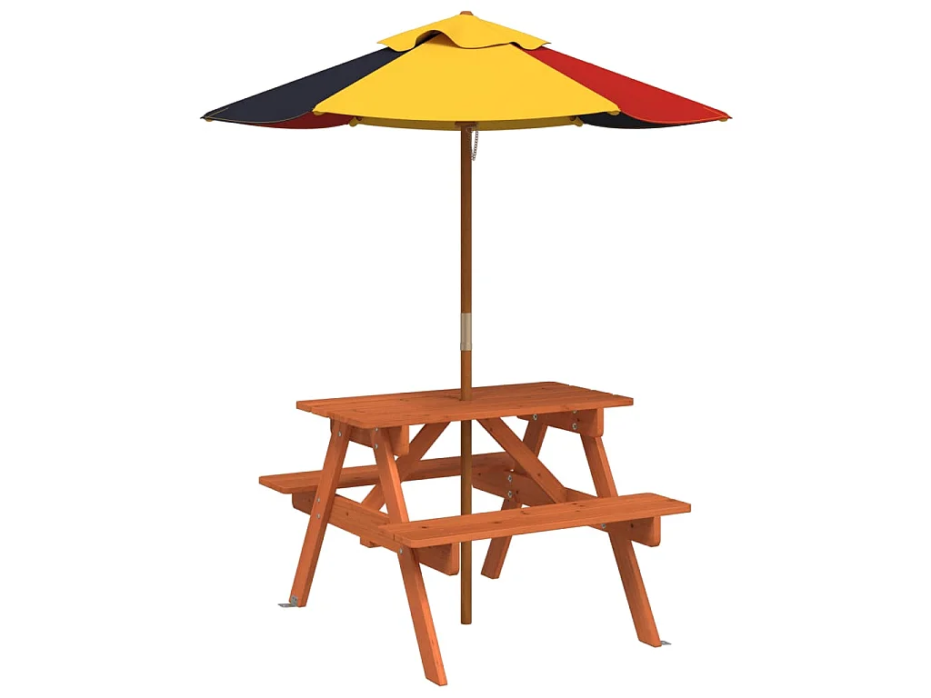 Picknicktisch für 4 Kinder mit Sonnenschirm Massivholz Tanne