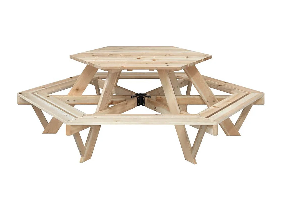 Table de pique-nique pour 6 enfants avec bancs hexagonal sapin
