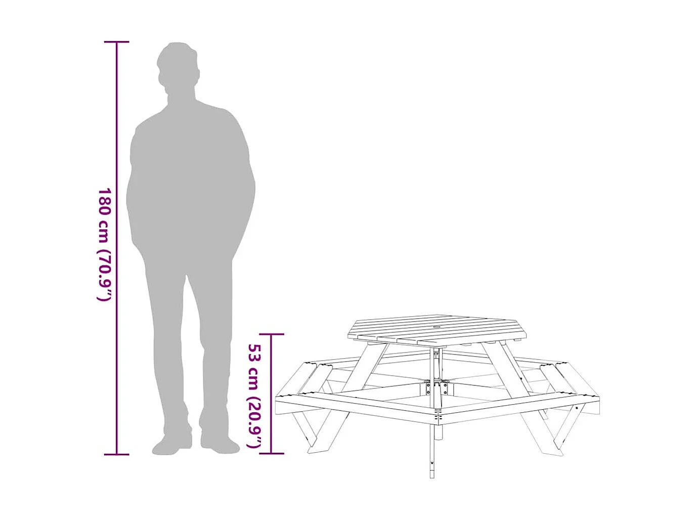 Table de pique-nique pour 6 enfants avec bancs hexagonal sapin