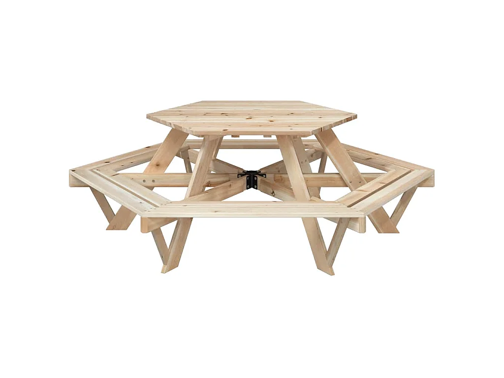 Mesa de picnic hexagonal 6 niños agujero sombrilla madera abeto