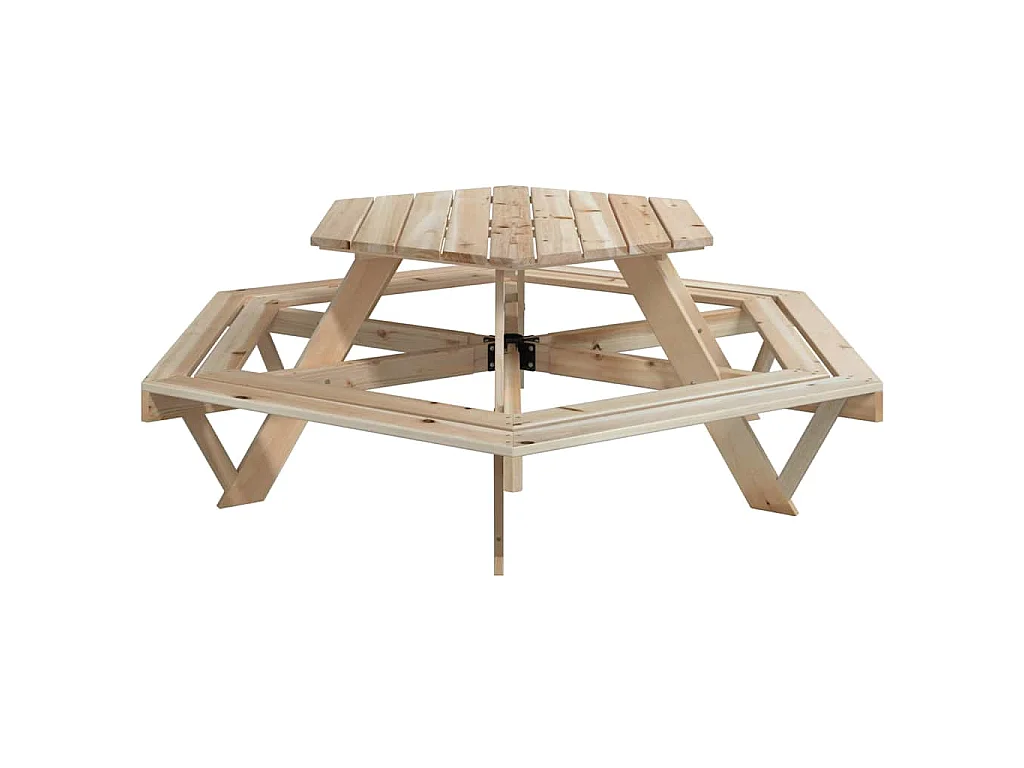 Mesa de picnic hexagonal 6 niños agujero sombrilla madera abeto