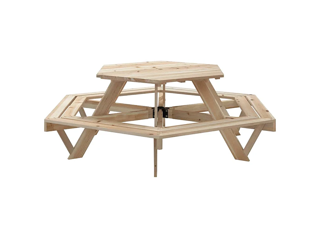 Mesa de picnic hexagonal 6 niños agujero sombrilla madera abeto