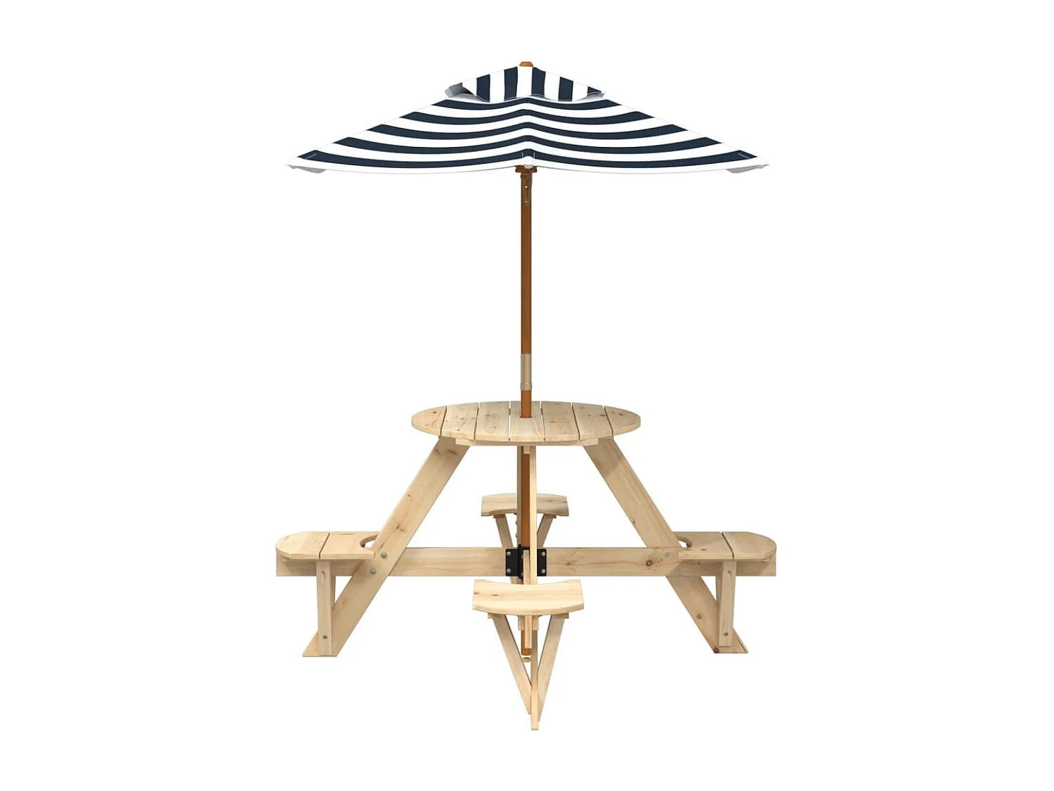 Table de pique-nique pour 4 enfants avec parasol rond sapin