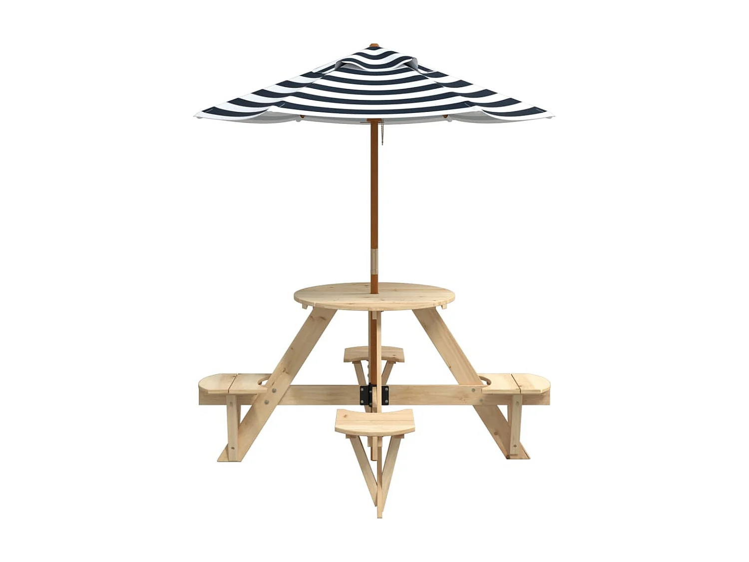 Table de pique-nique pour 4 enfants avec parasol rond sapin