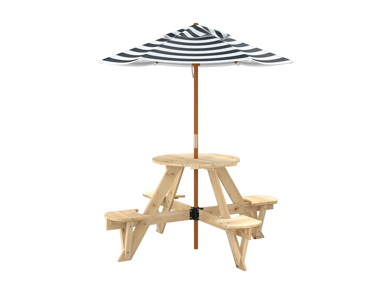 Table de pique-nique pour 4 enfants avec parasol rond sapin