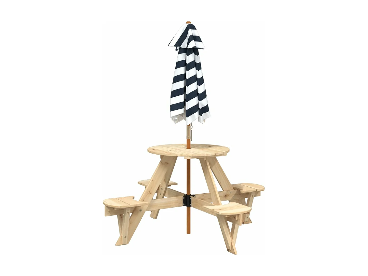 Table de pique-nique pour 4 enfants avec parasol rond sapin