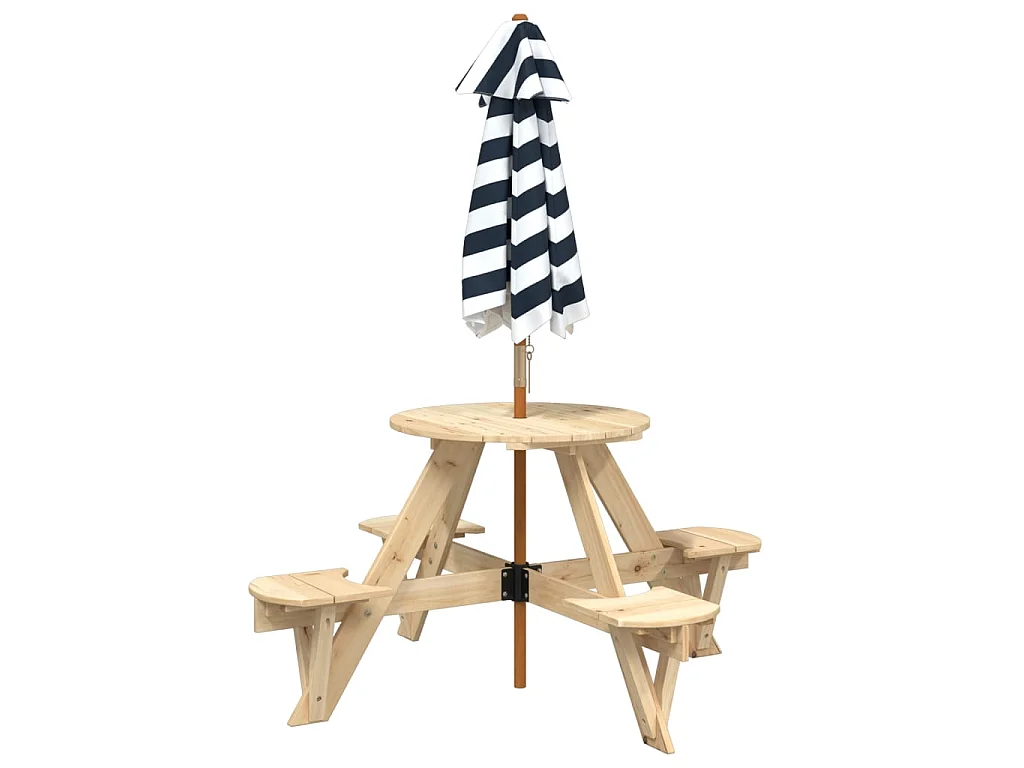 Tavolo Picnic per 4 Bambini con Ombrellone Rotondo Legno Abete