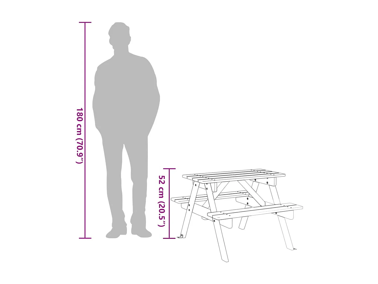 Table de pique-nique pour 4 enfants avec trou de parasol sapin