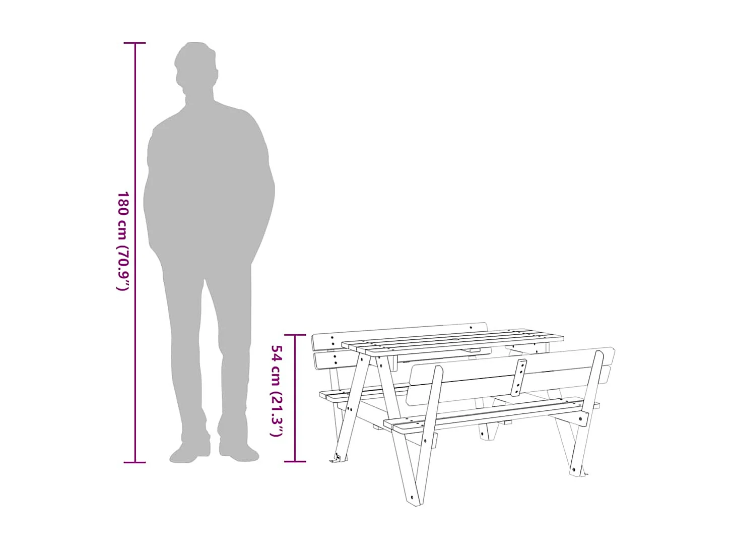 Table de pique-nique pour 4 enfants avec trou de parasol sapin