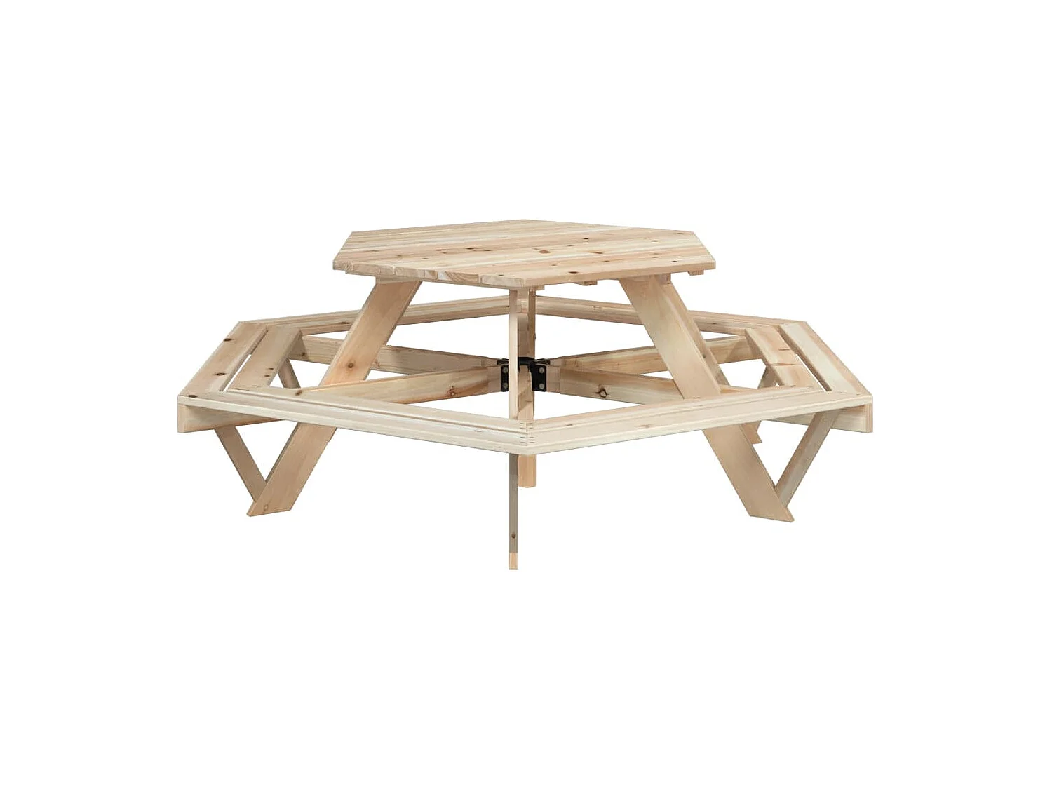 Table de pique-nique pour 6 enfants avec parasol hexagone sapin