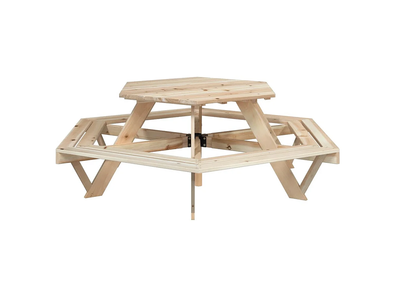 Table de pique-nique pour 6 enfants avec parasol hexagone sapin
