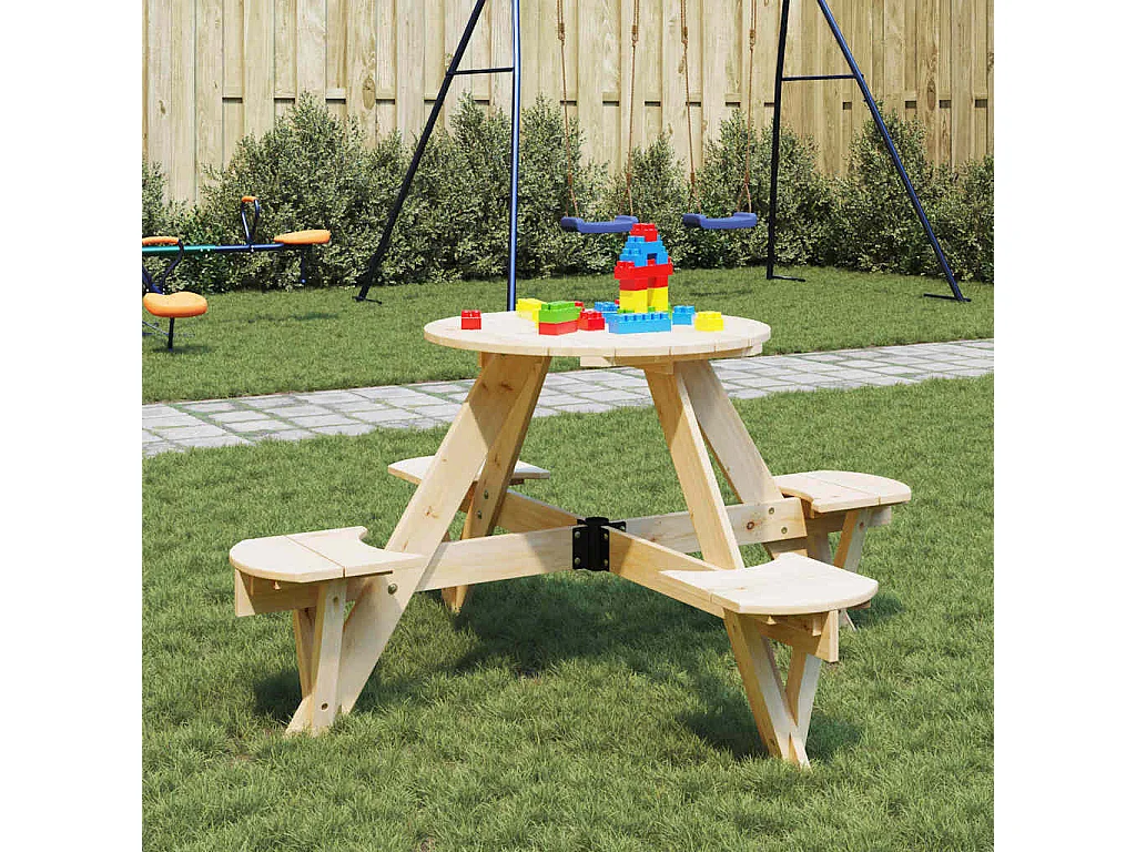 Tavolo da Picnic per 4 Bambini Rotondo con Foro in Legno Abete