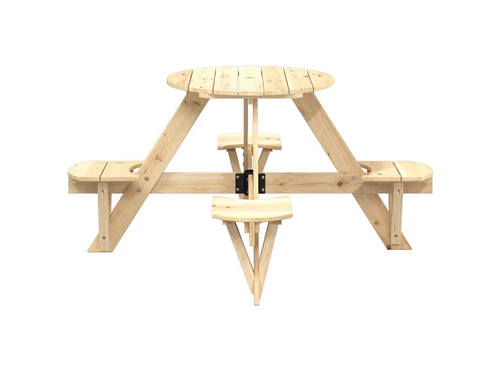 Tavolo da Picnic per 4 Bambini Rotondo con Foro in Legno Abete