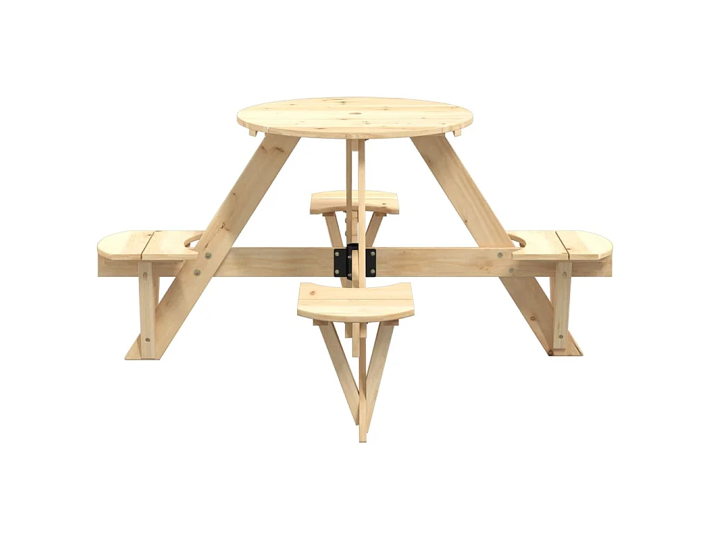 Tavolo da Picnic per 4 Bambini Rotondo con Foro in Legno Abete
