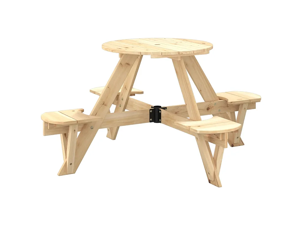 Tavolo da Picnic per 4 Bambini Rotondo con Foro in Legno Abete