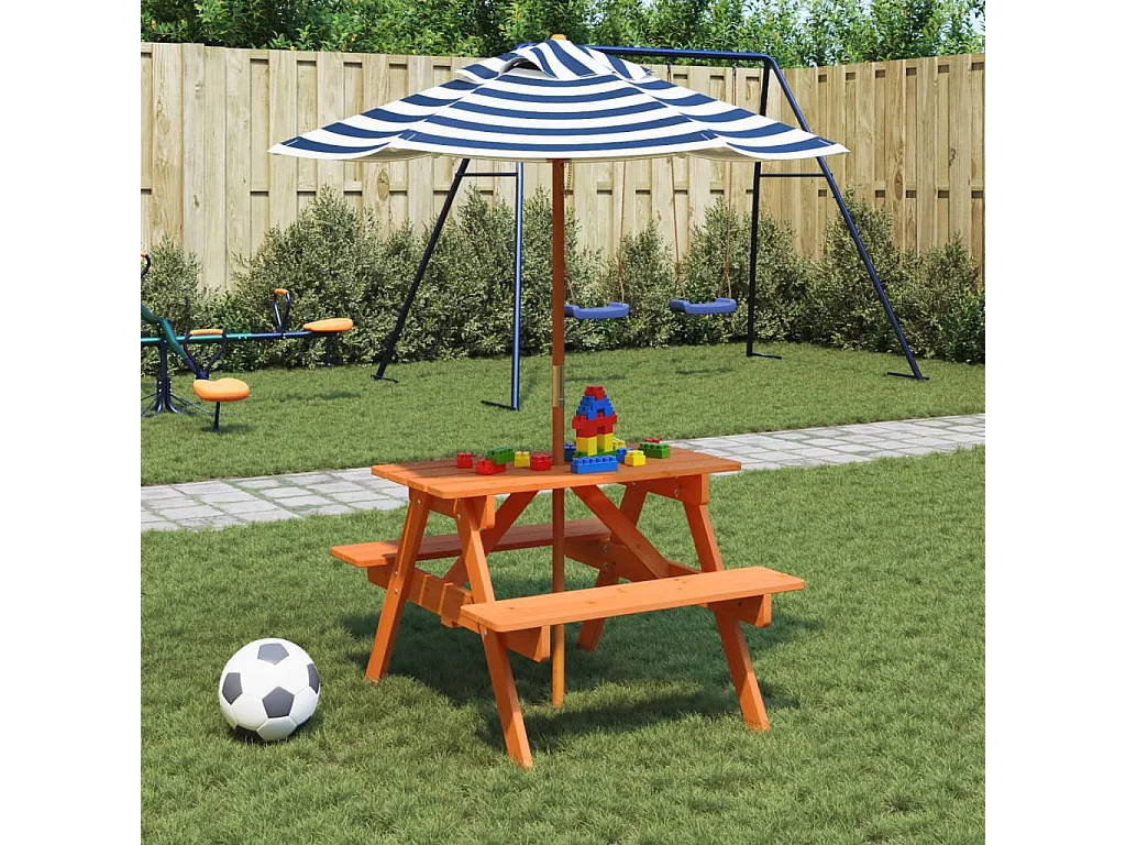 Picknicktisch für 4 Kinder mit Sonnenschirm Massivholz Tanne