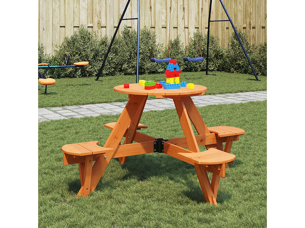 Picknicktafel voor 4 kinderen met parasolgat rond vurenhout