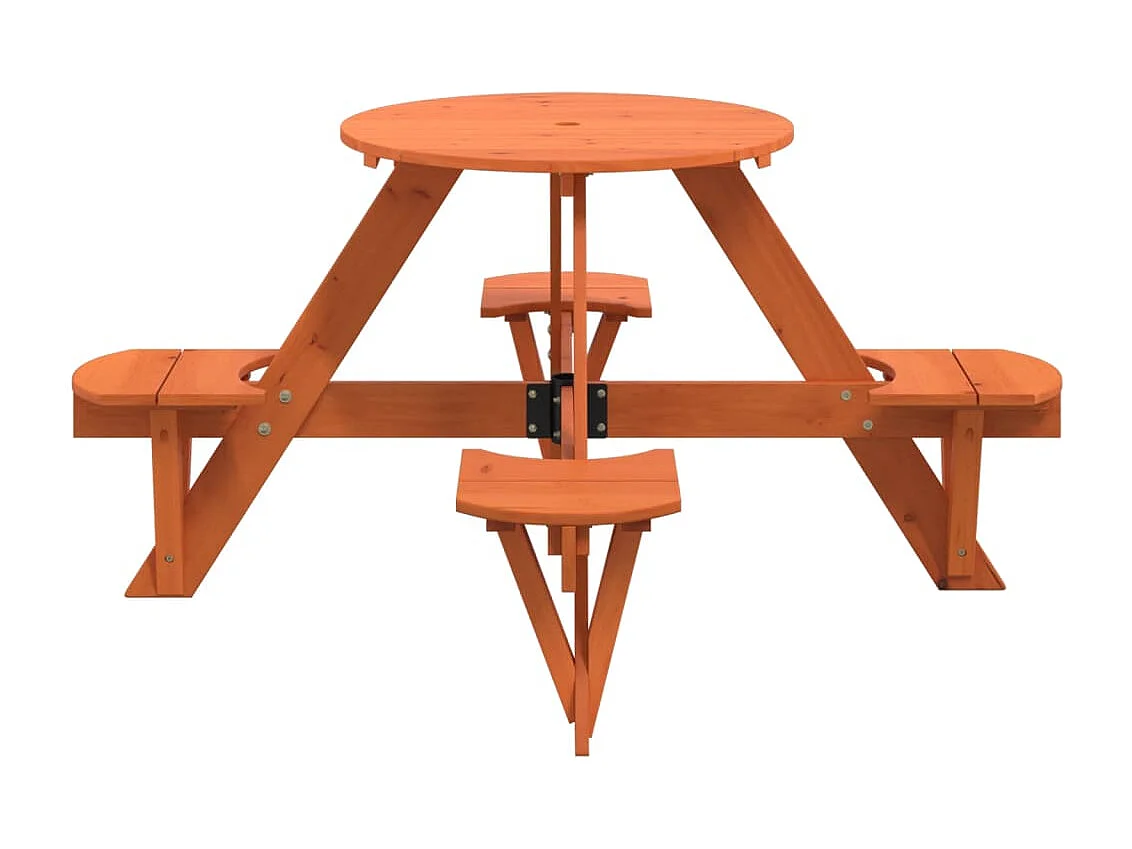 Picknicktafel voor 4 kinderen met parasolgat rond vurenhout