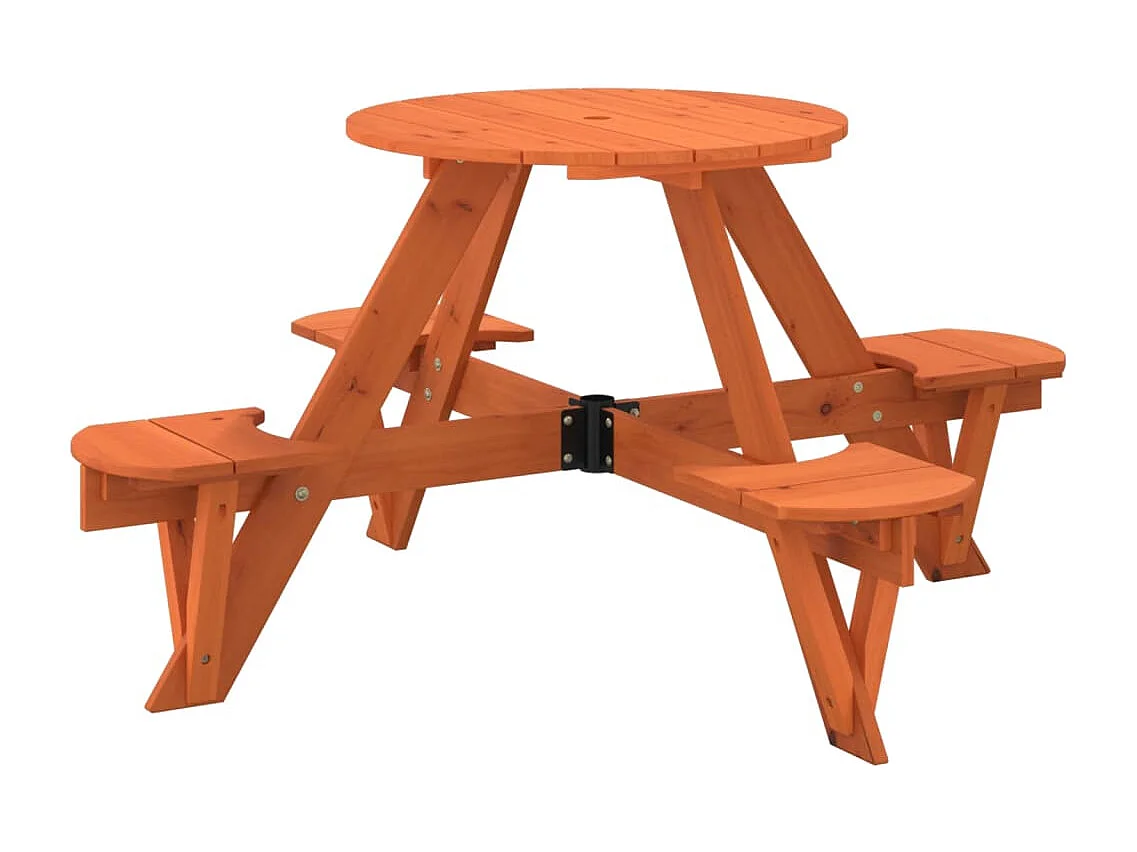 Picknicktafel voor 4 kinderen met parasolgat rond vurenhout