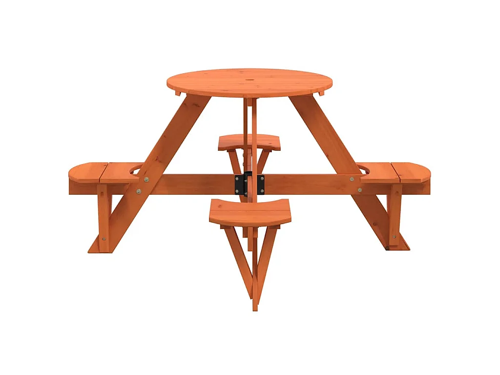 Mesa piquenique redonda p/ 4 crianças madeira de abeto maciça