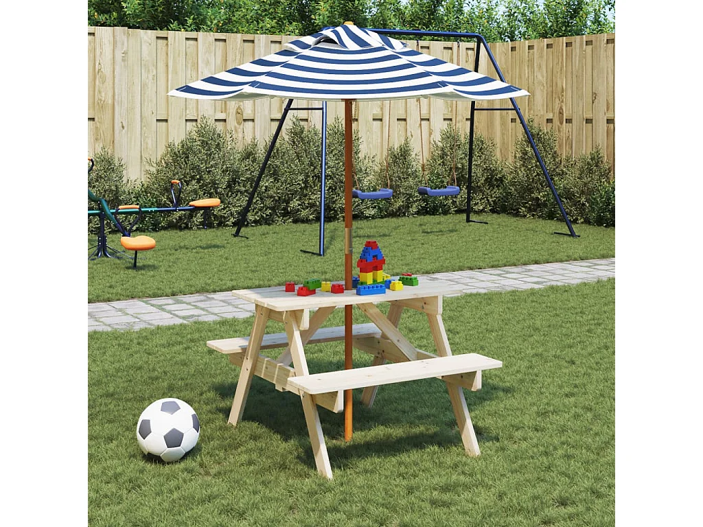 Picknicktisch für 4 Kinder mit Sonnenschirm Massivholz Tanne