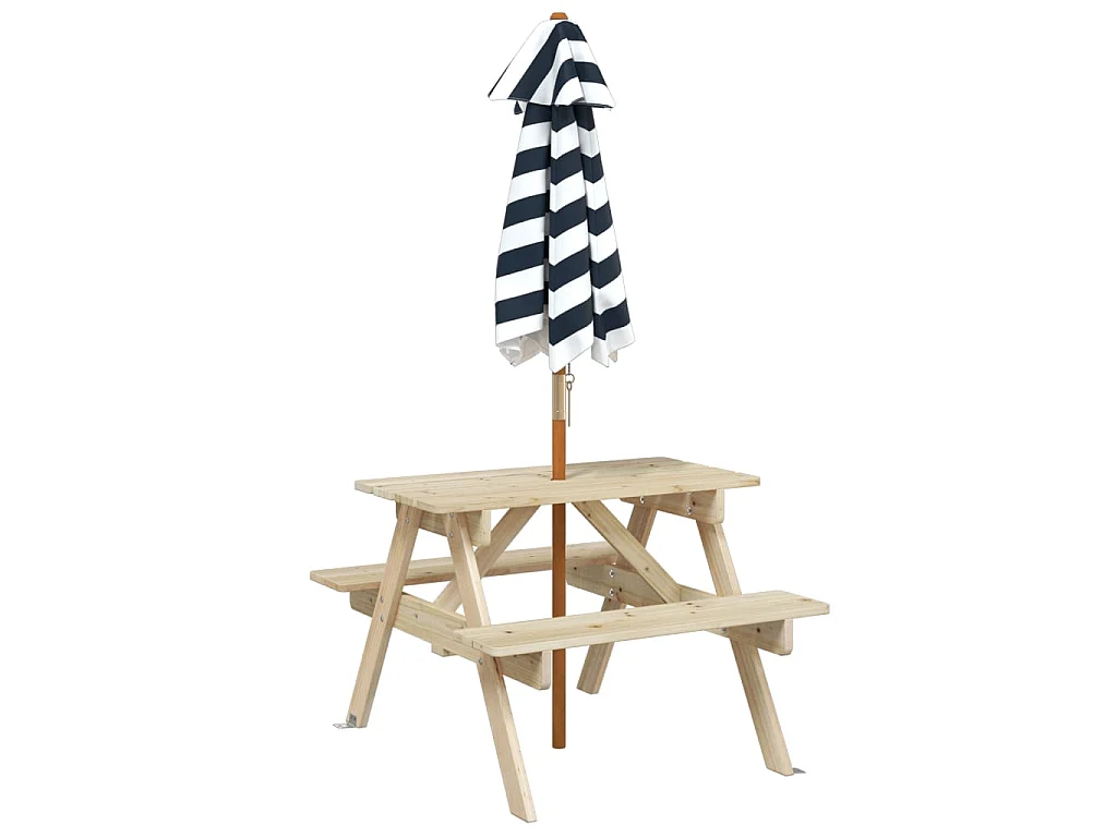 Picknicktisch für 4 Kinder mit Sonnenschirm Massivholz Tanne