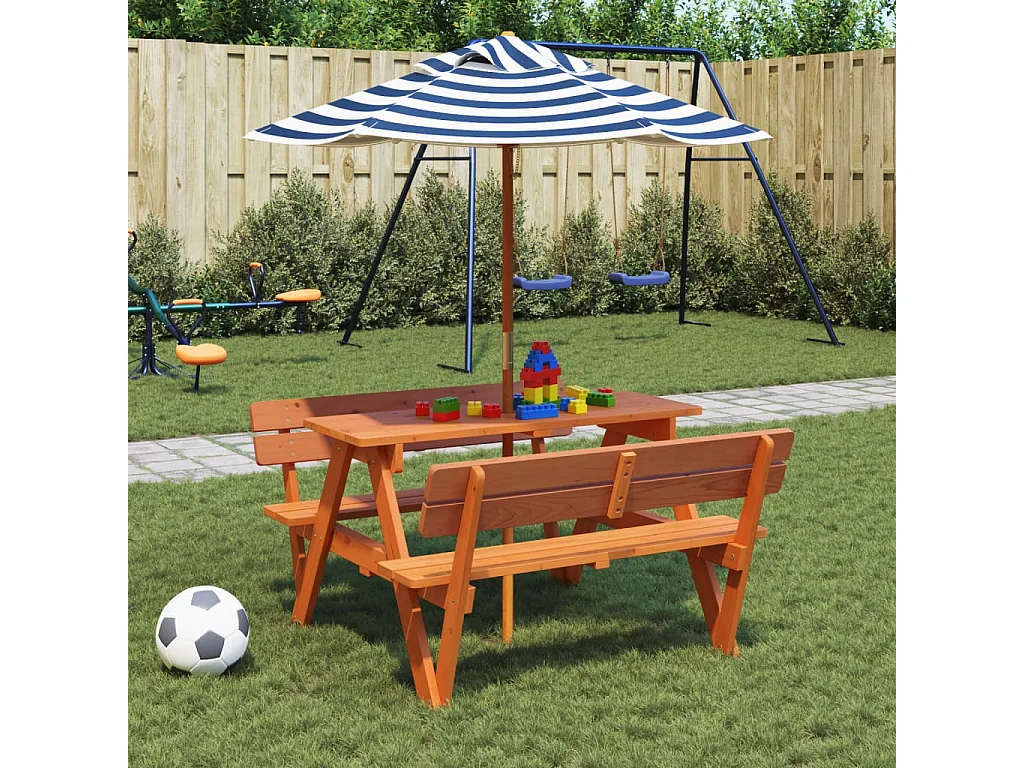 Picknicktisch für 4 Kinder mit Sonnenschirm Massivholz Tanne