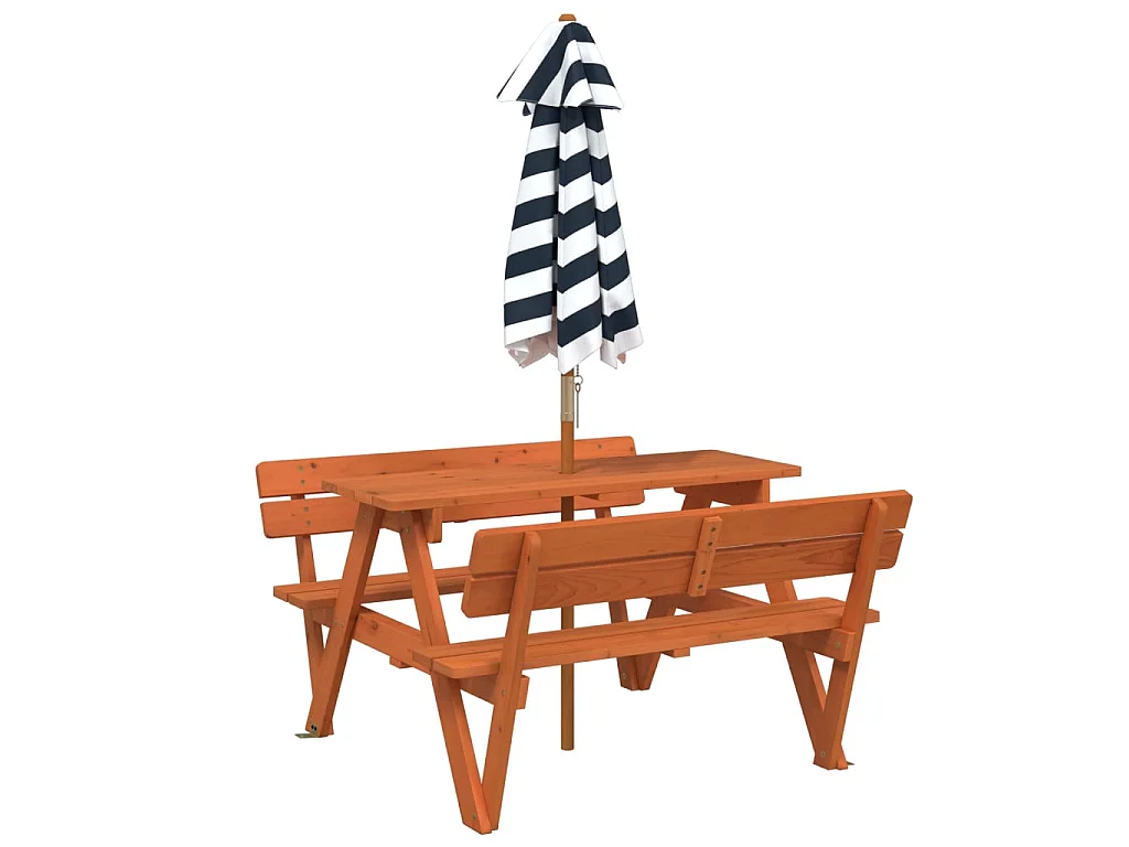 Table de pique-nique pour 4 enfants avec parasol bois de sapin