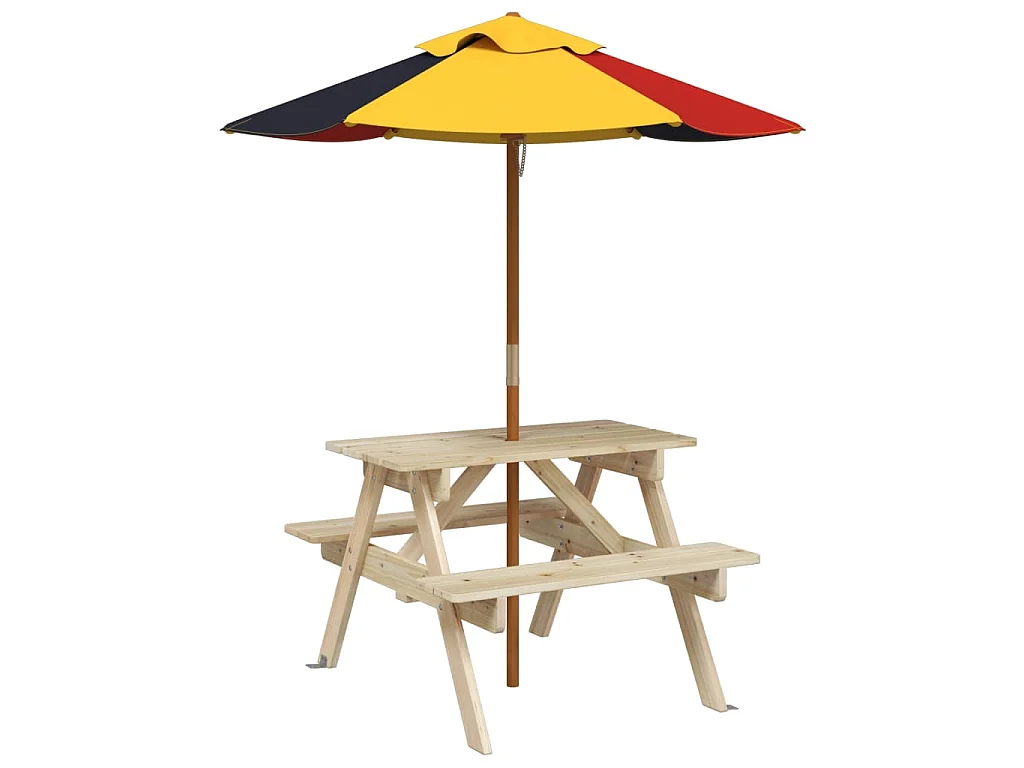 Mesa de picnic para 4 niños agujero para sombrilla madera abeto