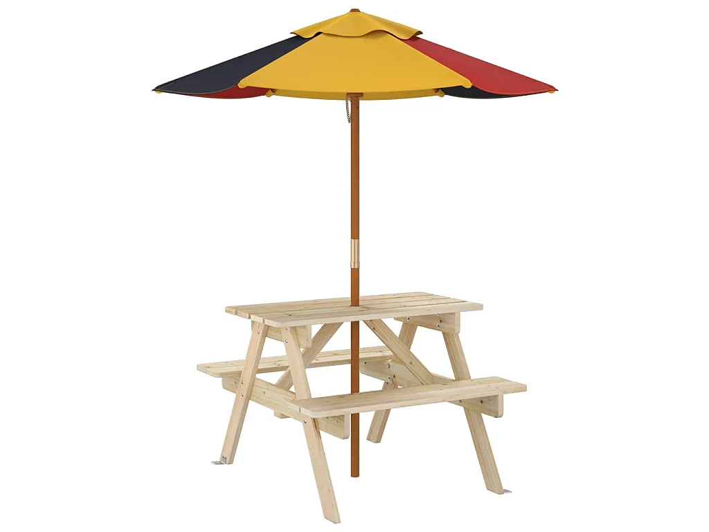 Mesa de picnic para 4 niños agujero para sombrilla madera abeto