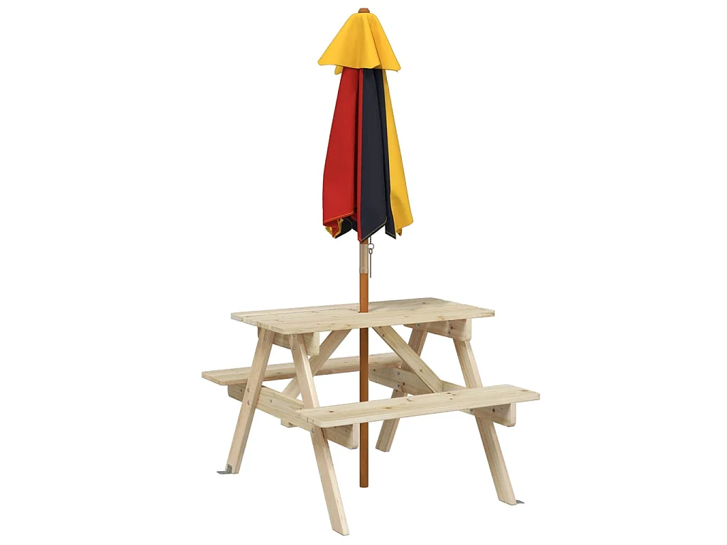Mesa de picnic para 4 niños agujero para sombrilla madera abeto