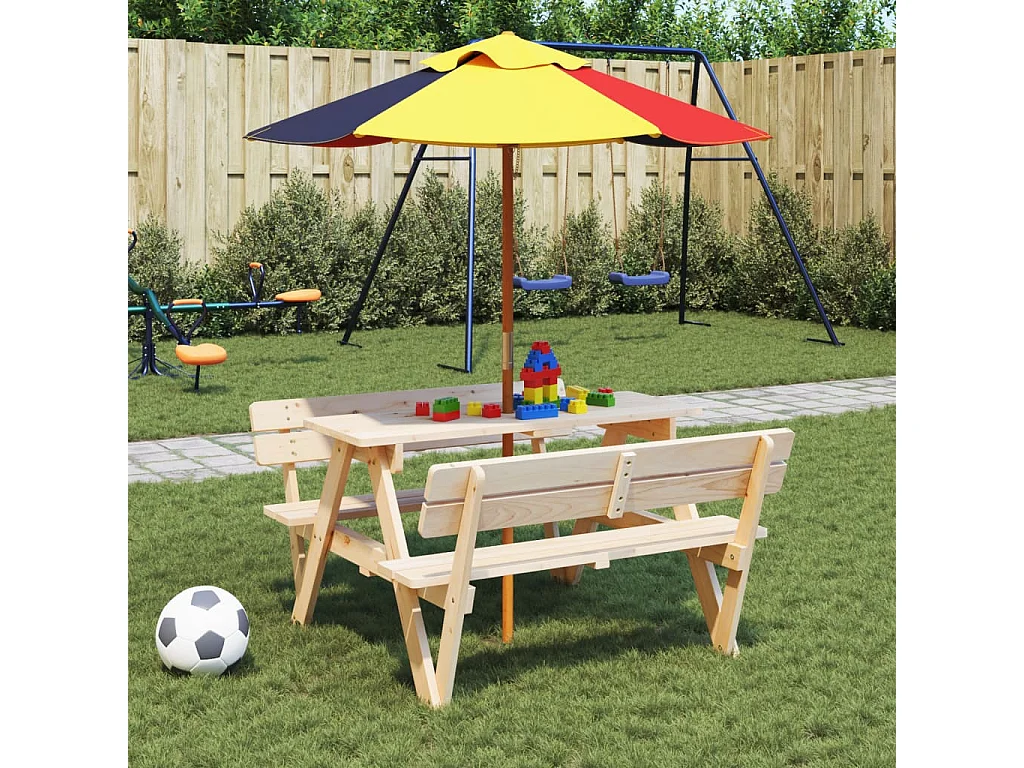 Table de pique-nique pour 4 enfants avec parasol bois de sapin