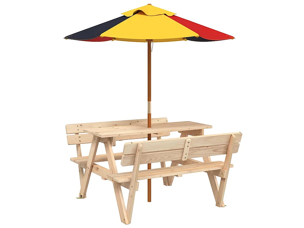 Table de pique-nique pour 4 enfants avec parasol bois de sapin