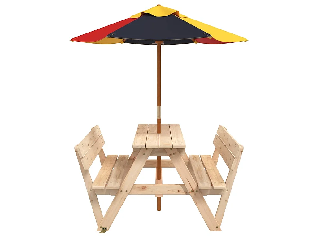 Table de pique-nique pour 4 enfants avec parasol bois de sapin