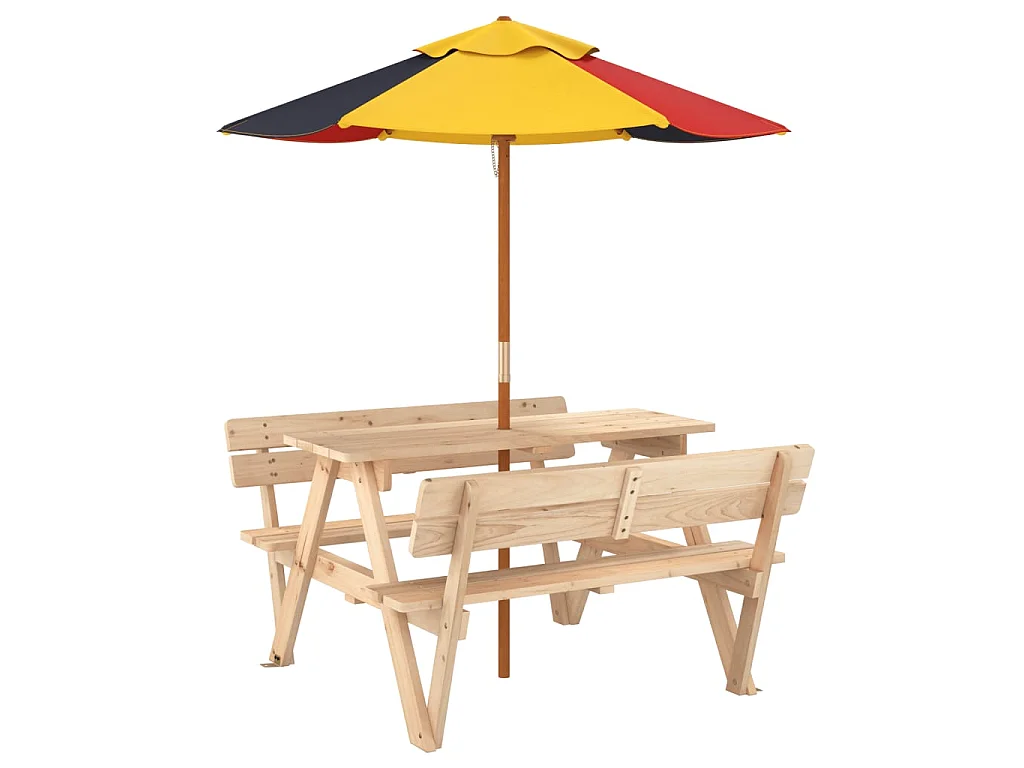 Table de pique-nique pour 4 enfants avec parasol bois de sapin