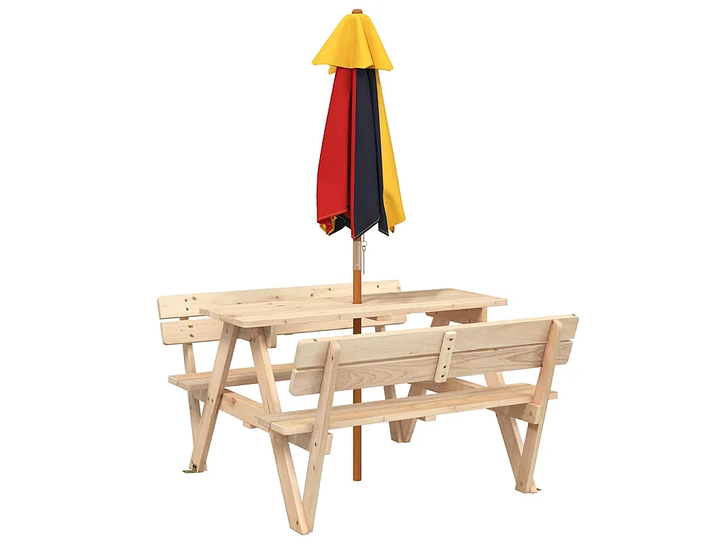 Table de pique-nique pour 4 enfants avec parasol bois de sapin